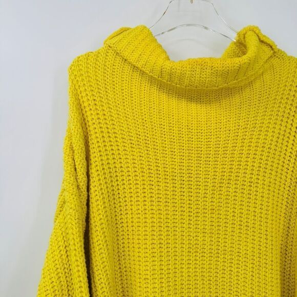 Free People Size Small Oversized Swim Too Deep Lemon Yellow Cowl Neck Sweater - Picture 6 of 12